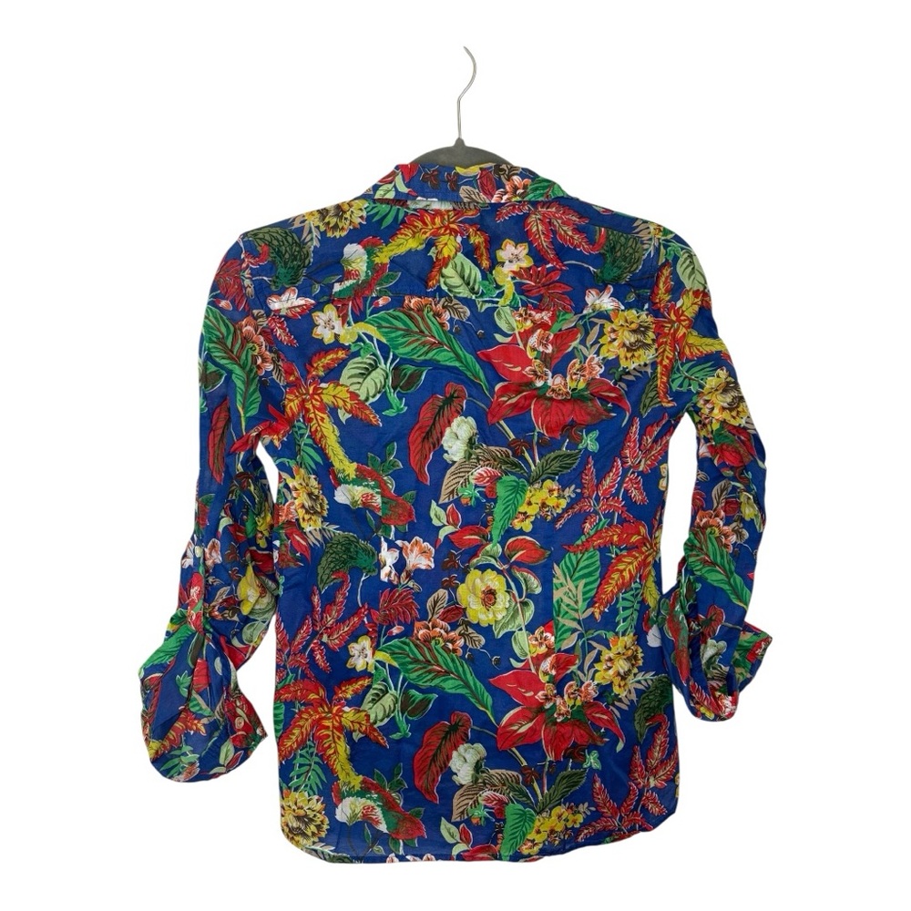 Talbots Blue Tropical Floral Button Up Shirt Resort Vacation Cruise Style Small - Picture 4 of 5